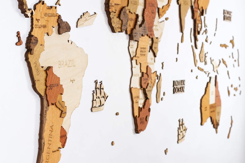 Wooden World map wall decoration - geographical, very detailed, perfect gift for travelers,anniversary - no duty/tax image 15