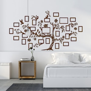 Wooden Family Tree (palisander staining) with 23 picture frames (83x63in / 210x160cm) large wall decoration art rearrangeable photo frames
