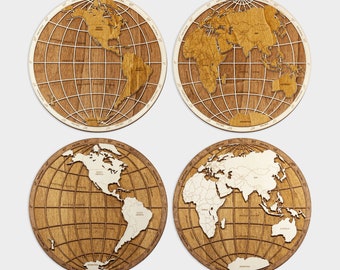 Wooden world hemispheres wall decoration (globe) - 3D wooden map multilayer multicolor