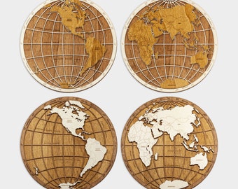 Wooden world hemispheres wall decoration (globe) - 3D multilayer multicolor