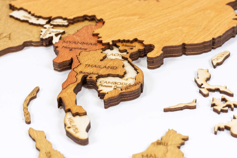 Wooden World map wall decoration - geographical, very detailed, perfect gift for travelers,anniversary - no duty/tax image 17