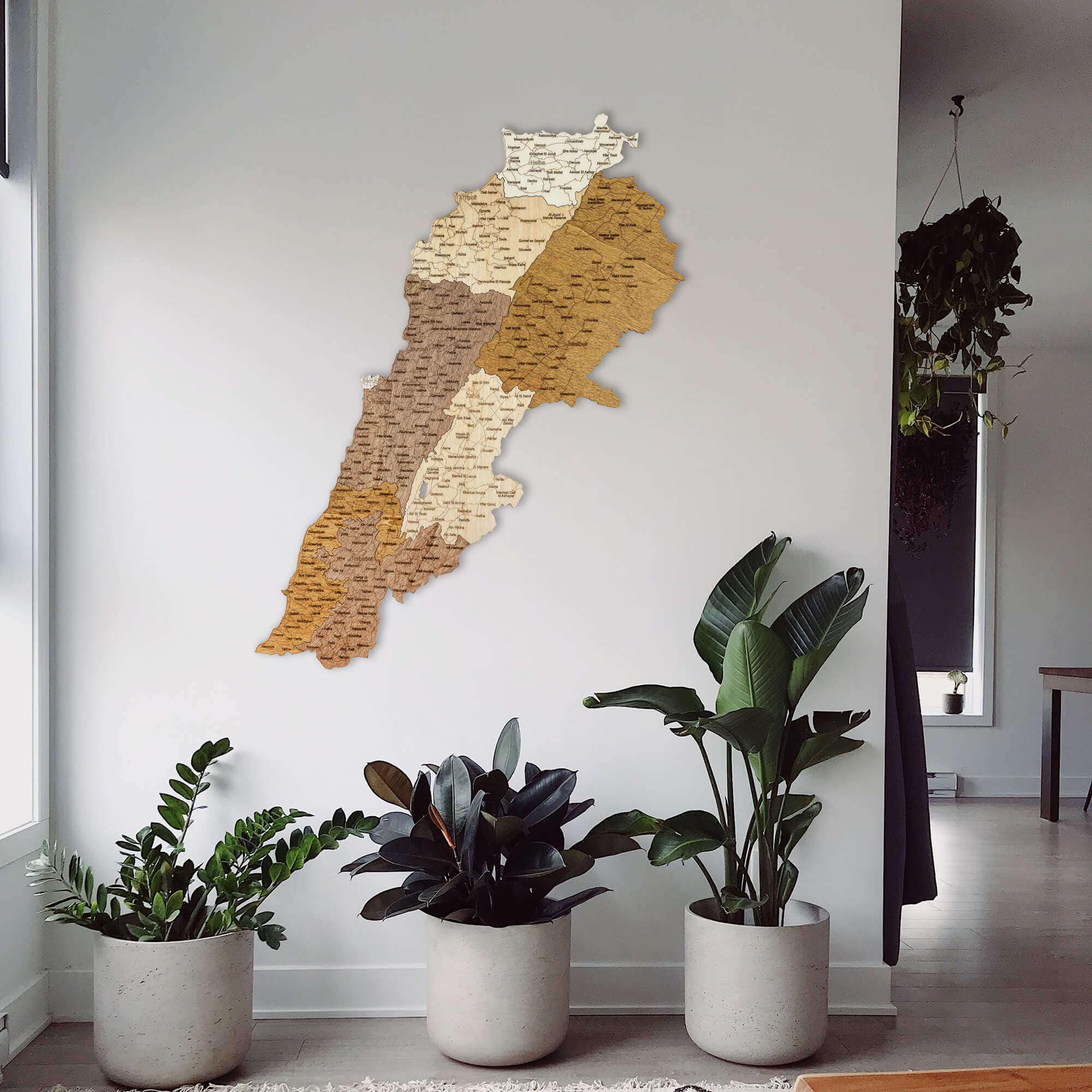Lebanon wooden map – engraved cities, roads, borders - large multicolor 3D wall decoration art for your room, hall, office