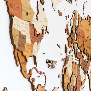 Wooden World map wall decoration - geographical, very detailed, perfect gift for travelers,anniversary - no duty/tax image 8