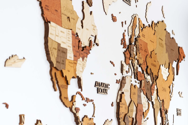Wooden World map wall decoration - geographical, very detailed, perfect gift for travelers,anniversary - no duty/tax image 8