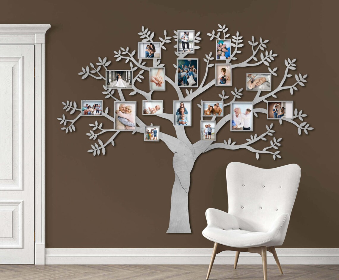 Photo Tree Frame Wooden Family Tree With 17 Picture Frames (63x59in / 160x150cm ...