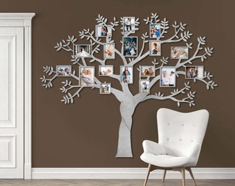 Wooden Family Tree with 17 Picture Frames (63x59in / 160x150cm) - lovely large wall decoration art decal