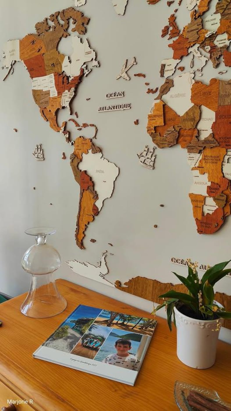 Wooden World map wall decoration - geographical, very detailed, perfect gift for travelers,anniversary - no duty/tax image 5