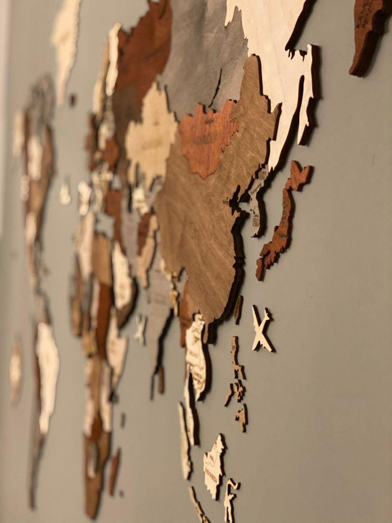 Wooden World map wall decoration - geographical, very detailed, perfect gift for travelers,anniversary - no duty/tax image 6