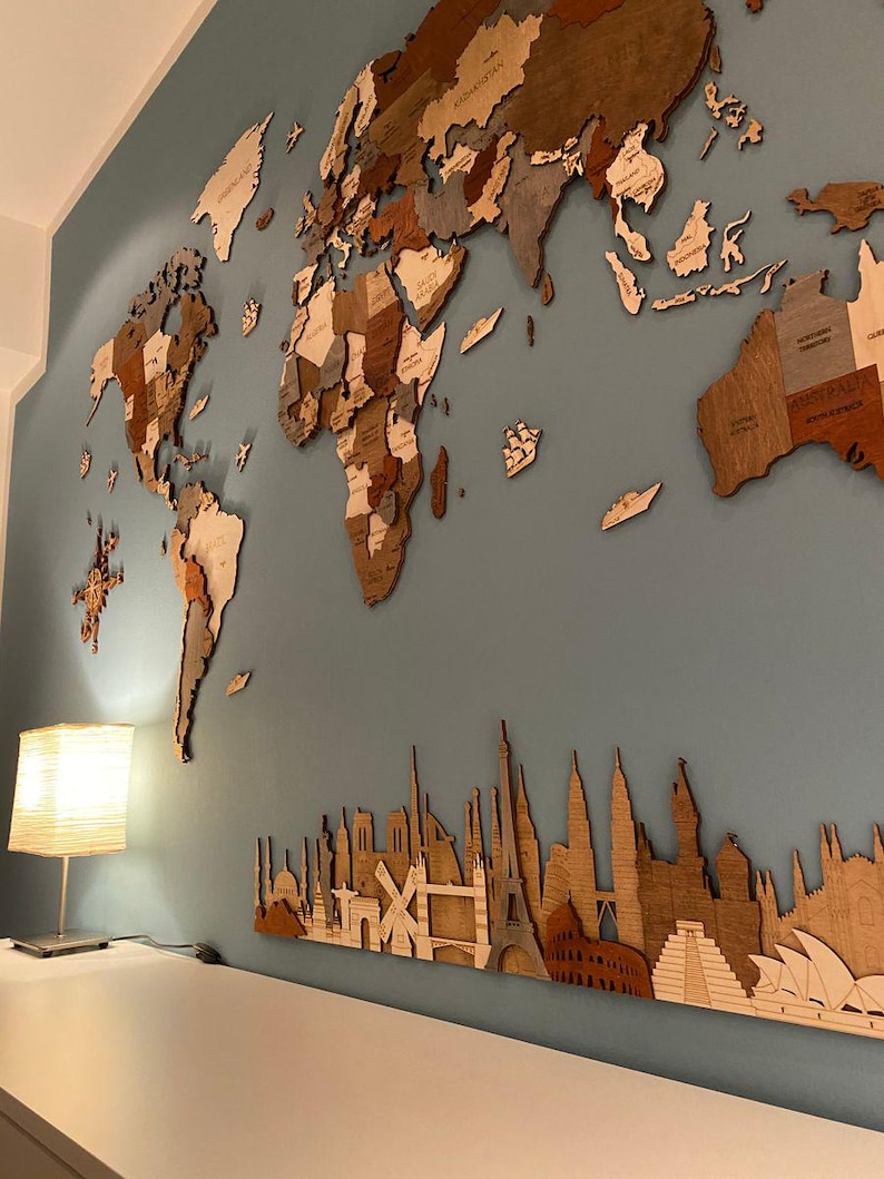Wooden World map wall decoration - geographical, very detailed, perfect gift for travelers,anniversary - no duty/tax image 13