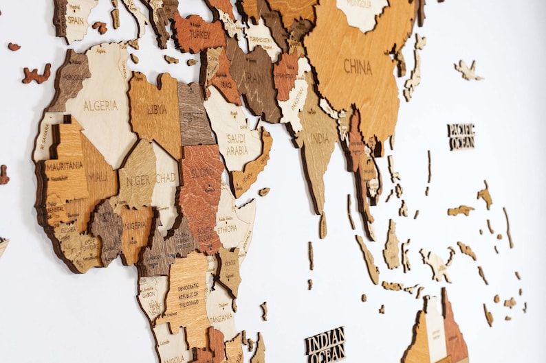 Wooden World map wall decoration - geographical, very detailed, perfect gift for travelers,anniversary - no duty/tax image 16