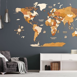 Wooden World map wall decoration - geographical, very detailed, perfect gift for travelers,anniversary - no duty/tax image 14