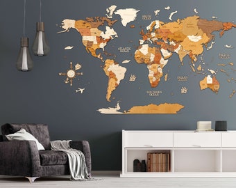 Décoration murale carte du monde en bois pas de droits/taxes 3D Multilayer  Multicolor Carte très détaillée Cadeau parfait pour tout voyageur -   France