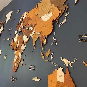 Wooden World map wall decoration - geographical, very detailed, perfect gift for travelers,anniversary - no duty/tax image 7