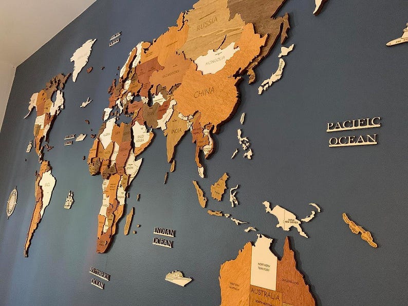 Wooden World map wall decoration - geographical, very detailed, perfect gift for travelers,anniversary - no duty/tax image 7
