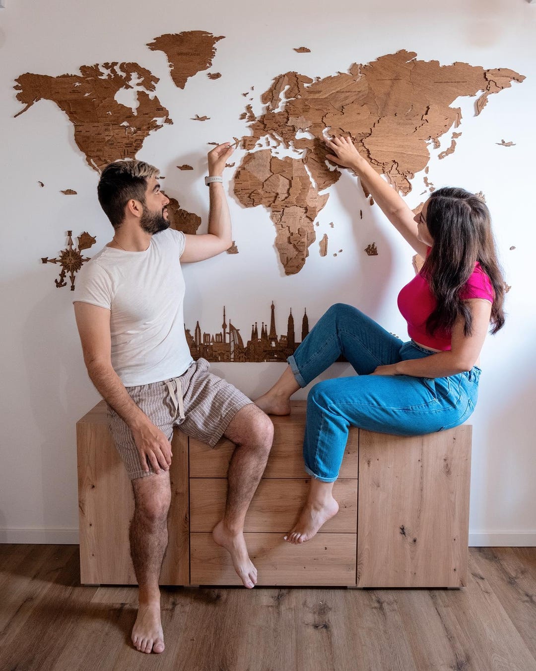 Wooden World Map Wall Decoration WALNUT - 5th Wedding Anniversary Gift ...