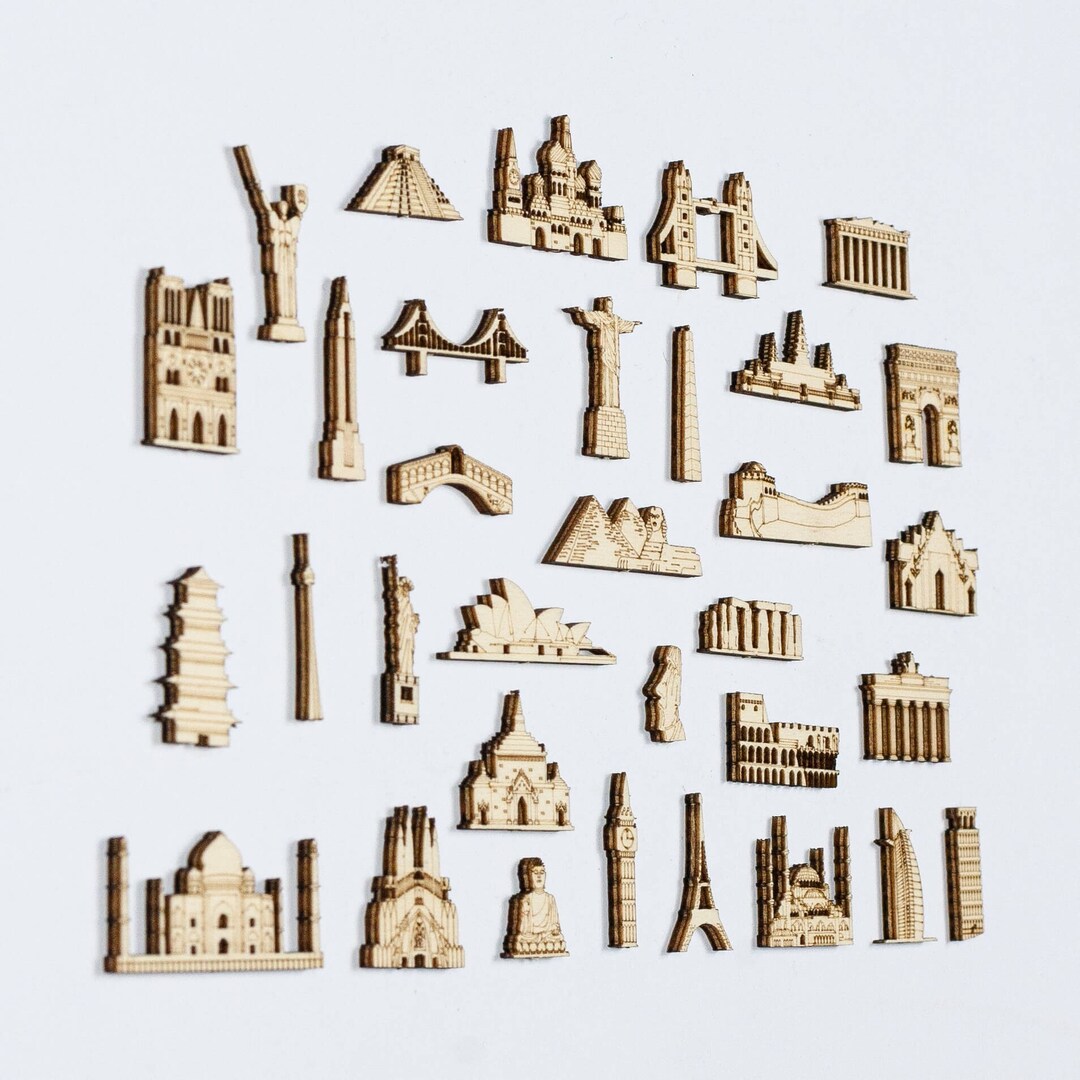 Wooden Miniature Landmarks (stickable) - 34 Pieces From Around the ...