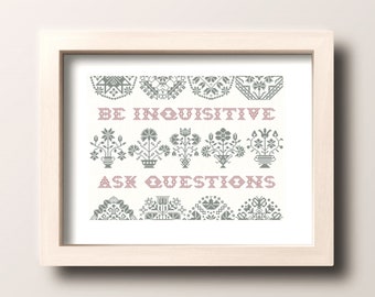 Be Inquisitive Cross Stitch Pattern: Quaker Medallion Design (PDF Pattern)