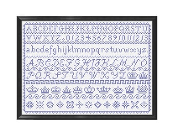 Simple Cross Stitch Sampler: Alphabets, Borders, Crowns