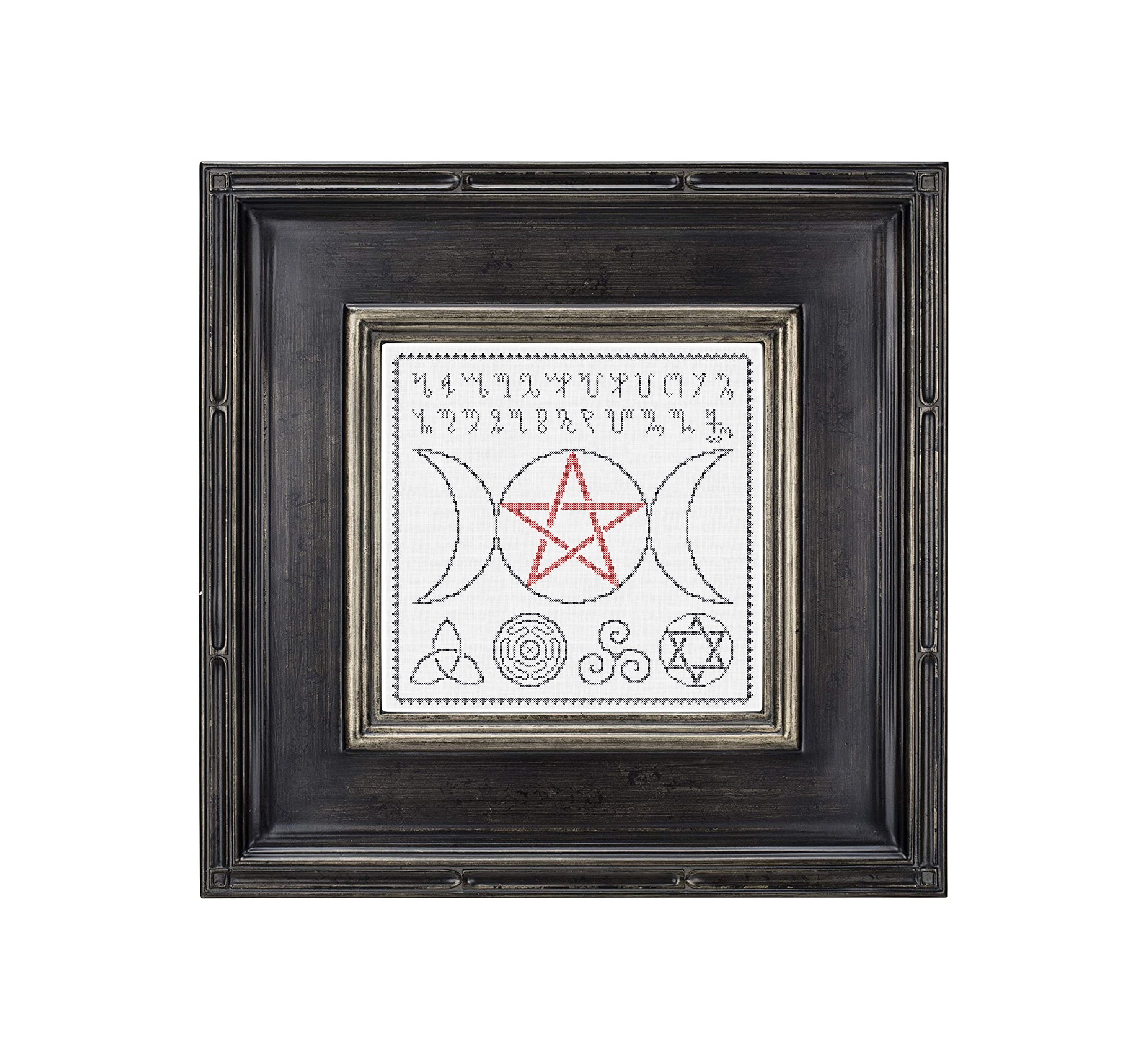 Theban Alphabet Cross Stitch Pattern: Witchcraft Symbols (PDF 