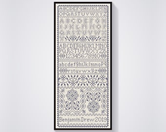 Scottish Sampler Cross Stitch Pattern: Alphabet & Rose Border (PDF Pattern)