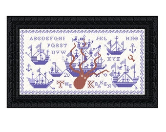 Kraken Nautical Sampler Cross Stitch Pattern (PDF Pattern)