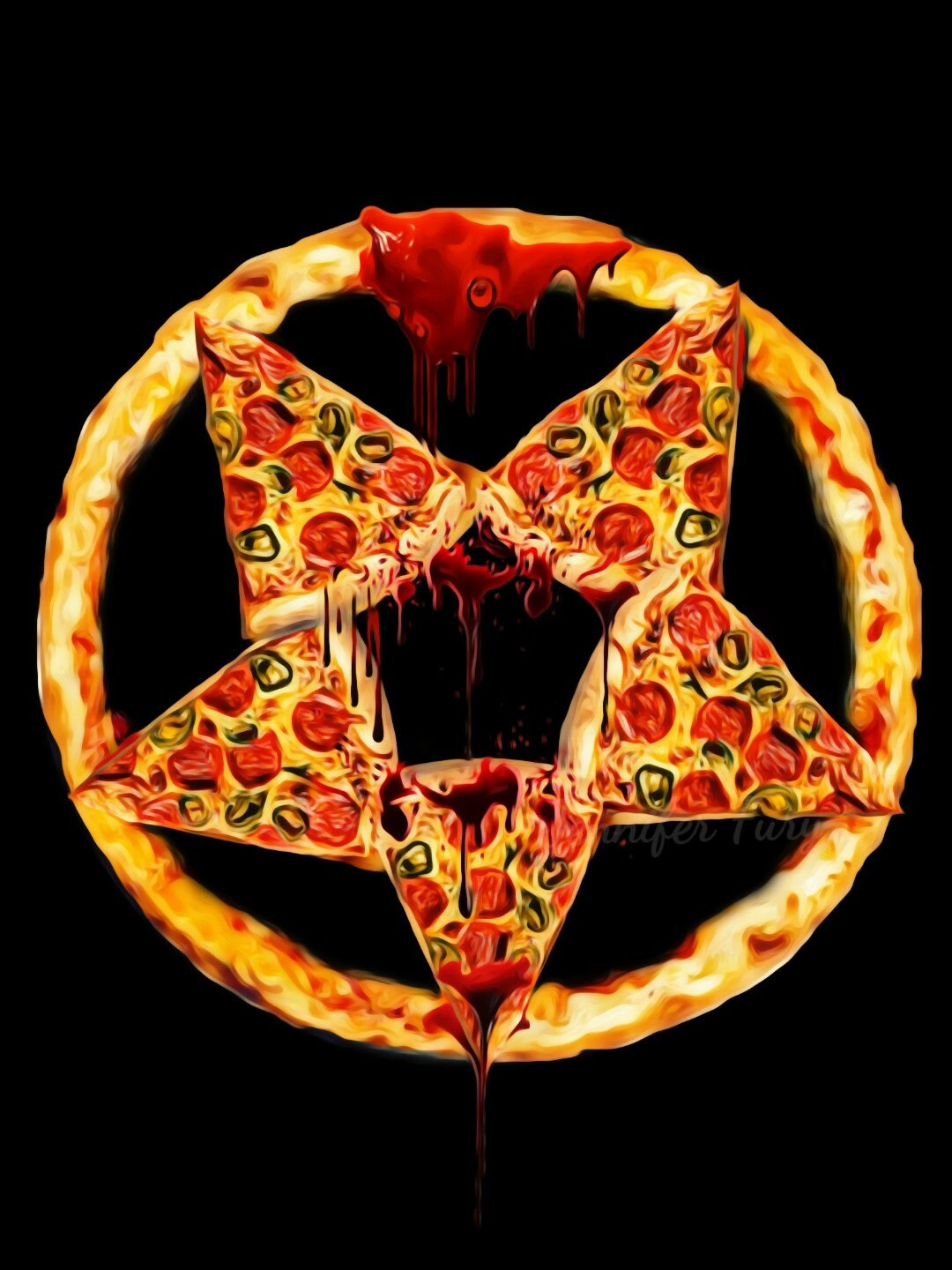 Pizza Pentagram art print art print pizza food pentagram | Etsy