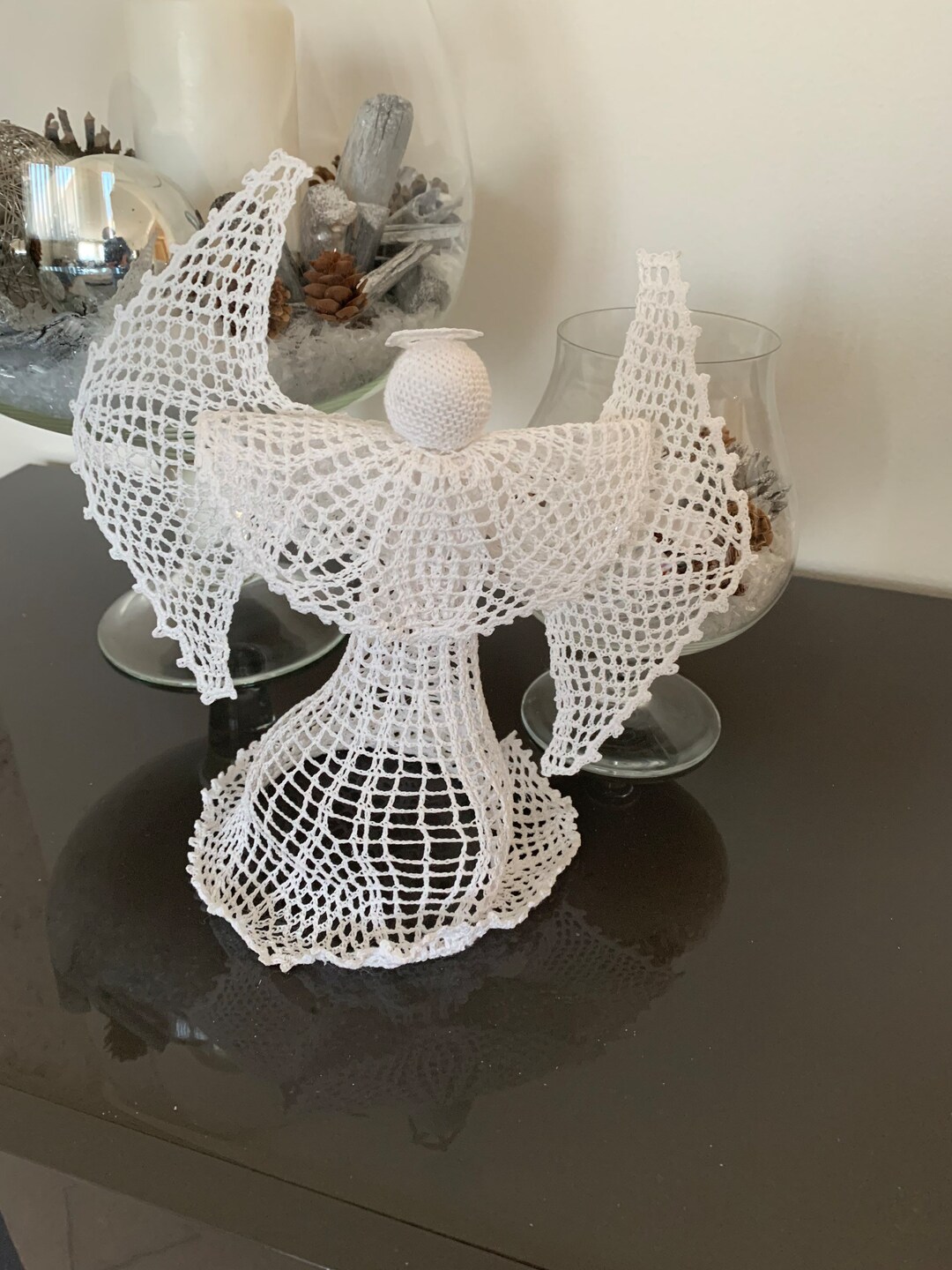 Crocheted Angel Christening Angel Llrge Christmas Angel White Angel