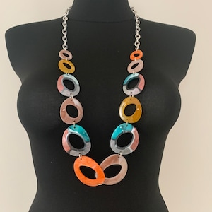 Multicolour Chunky necklace Oversize Oval Beaded necklace Abstract Modern  Long necklace Bright necklace