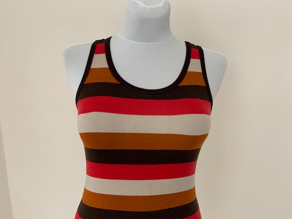 Vintage Striped sleeveless blouse Open back top B… - image 1