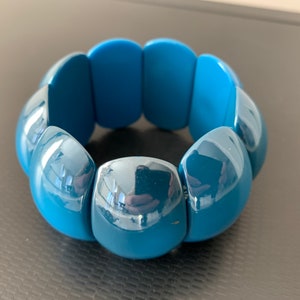 Wide Blue Costume bangle Shiny Large Bracelet Chunky Bright plastic Cuff bracelet Beaded stretch bangle
