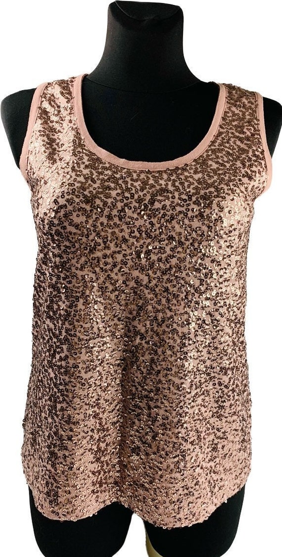 Vintage Dusty Pink Sequin Top Sparkly mettalic ef… - image 1