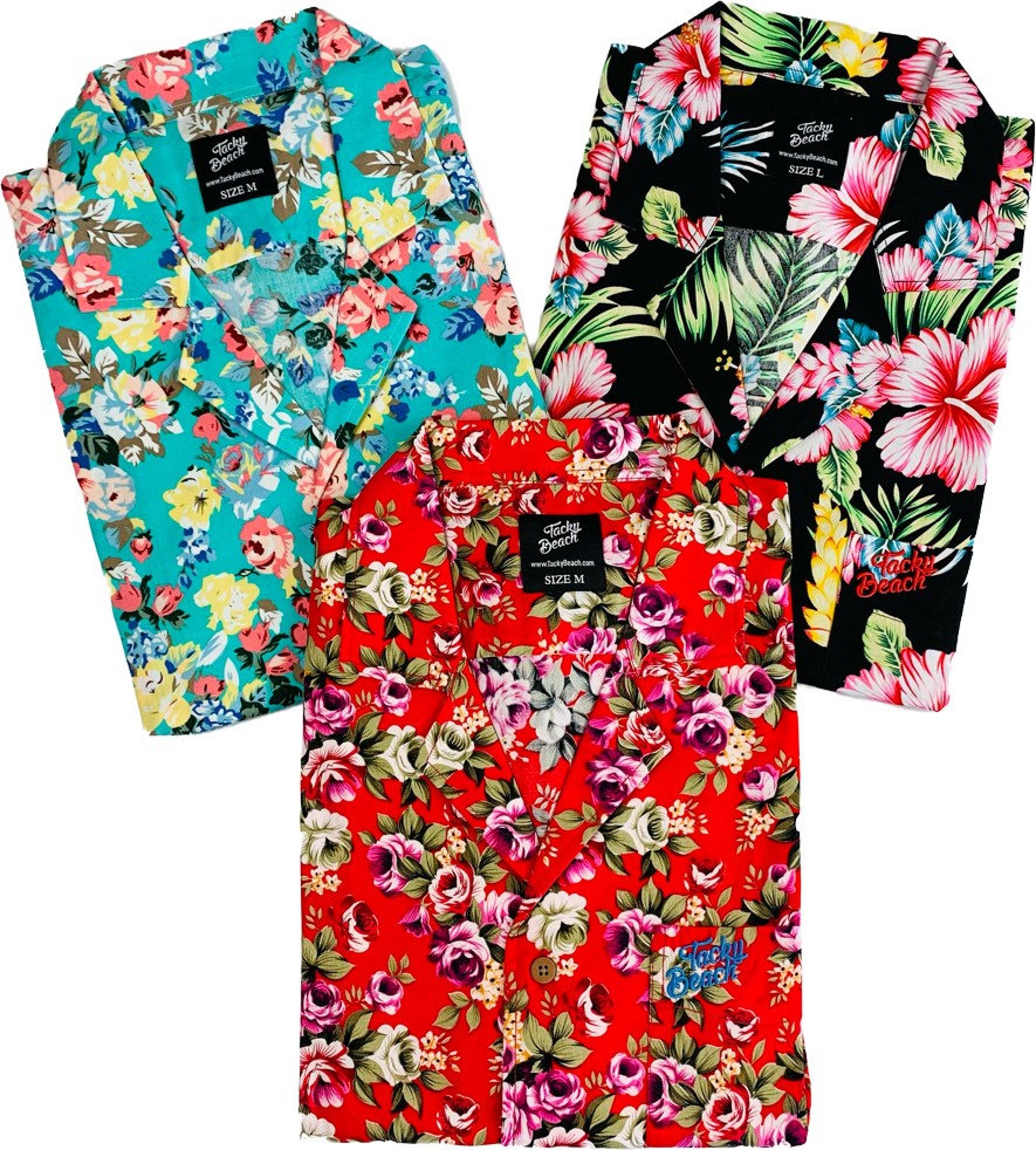 Hawaiian Shirt Red Black Blue floral hawaiian