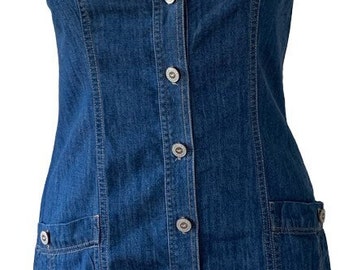 Vintage Women's 90's  Sarafan Denim Mini Summer Dress Sarafan by Hollister Blue Denim Sleeveless dress