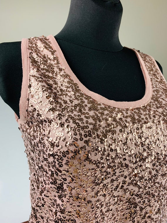 Vintage Dusty Pink Sequin Top Sparkly mettalic ef… - image 5