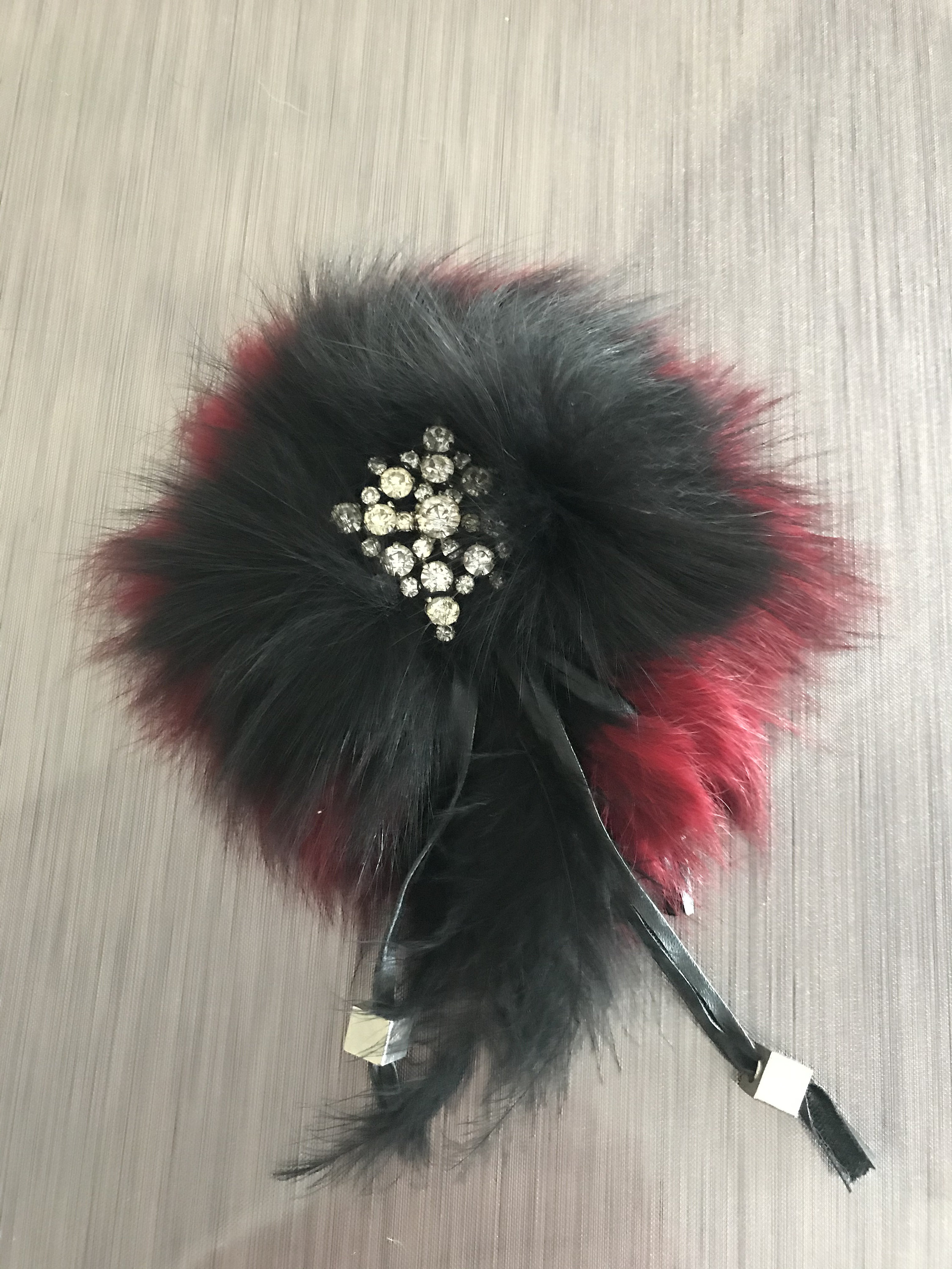 Black fur brooch Winter fur brooch Fur red pin Sparkling fur Etsy