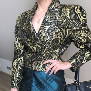 Vintage retro 80s jacket Brocade jacket Gold colored jacket Extended shoulders Exclusive Paris Metallic gold jacket Brocade bolero jacket