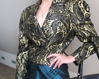 Vintage retro 80s jacket Brocade jacket Gold colored jacket Extended shoulders Exclusive Paris Metallic gold jacket Brocade bolero jacket