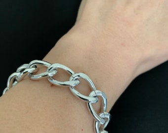 Chunky chain bracelet Silver tone chain bracelet Big Punk chunky Large chain bracelet  Large Rock style chain bracelet