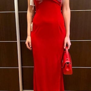 Red Evening Spaghetti Strap Backless dress Prom sexy Mermaid Party Dress Long velvet Slip dress Open Back dress