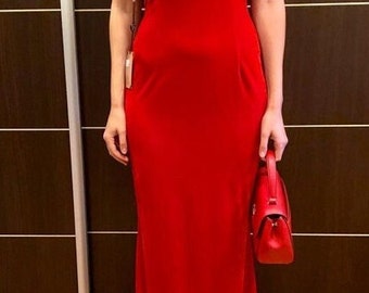 Red Evening Spaghetti Strap Backless dress Prom sexy Mermaid Party Dress Long velvet Slip dress Open Back dress