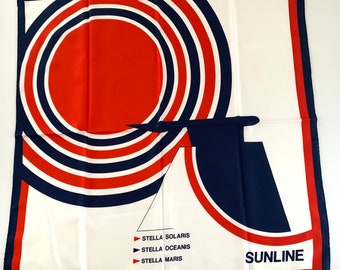 Vintage Scarf Sunline Cruises Bold Graphic Red White Blue Made in Italy Stella Solaris scarf