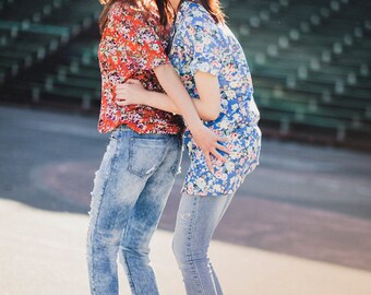 Hawaiian shirt set of 2 Shirt Red and Blue floral Hawaiian shirts Flower print Hawaiian shirts in a gift box