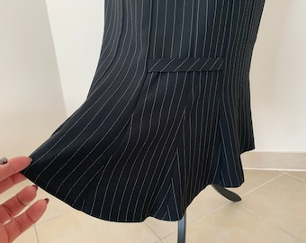 Black Striped Skirt Midi Skirt with pleats on the back Vintage Black White Stripes Skirt GOLD BY MICHAEL H skirt Fitted skirt