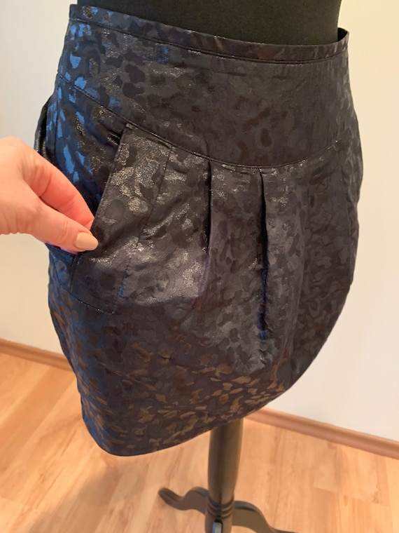 Black mini metallic skirt Cocktail skirt Vintage … - image 1