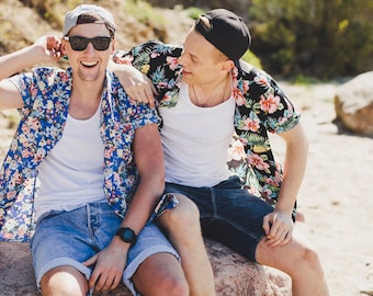 Hawaiian shirt set of 2 Black and Blue floral Hawaiian shirt Men's Hawaiian shirt Flower print Hawaiian shirts in a Gift Box