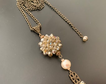 Victorian style Swarovski Crystals Bronze Necklace  Vintage style Pendant Necklace Handcrafted Formal necklace