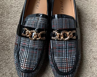 Men’s Black Loafers with chain Size: EU 41 US 8 / UK 7 Classic Eco Leather Slip-On Shoes Dress Moccasins for Office Weddings & Everyday Wear