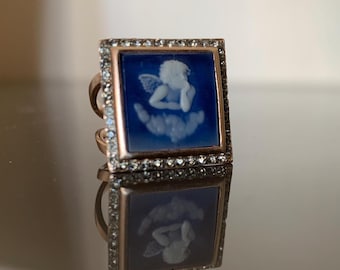 Angel Cameo Ring Sterling Silver Adjustable Ring Gold plated Angel ring Religious Jewelry Square Cameo Unisex ring