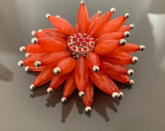 Beaded Red Aster brooch Love Symbol brooch Flower blossom pin Large Bold floral brooch  Party brooch 3d brooch