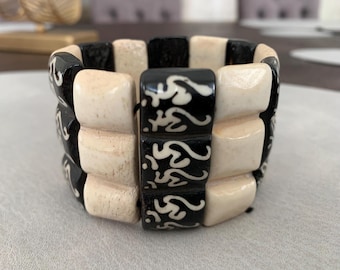 Wide Natural Horn Bracelet Tribal Cuff in Ivory & Black Native American Style Jewelry Vintage cuff